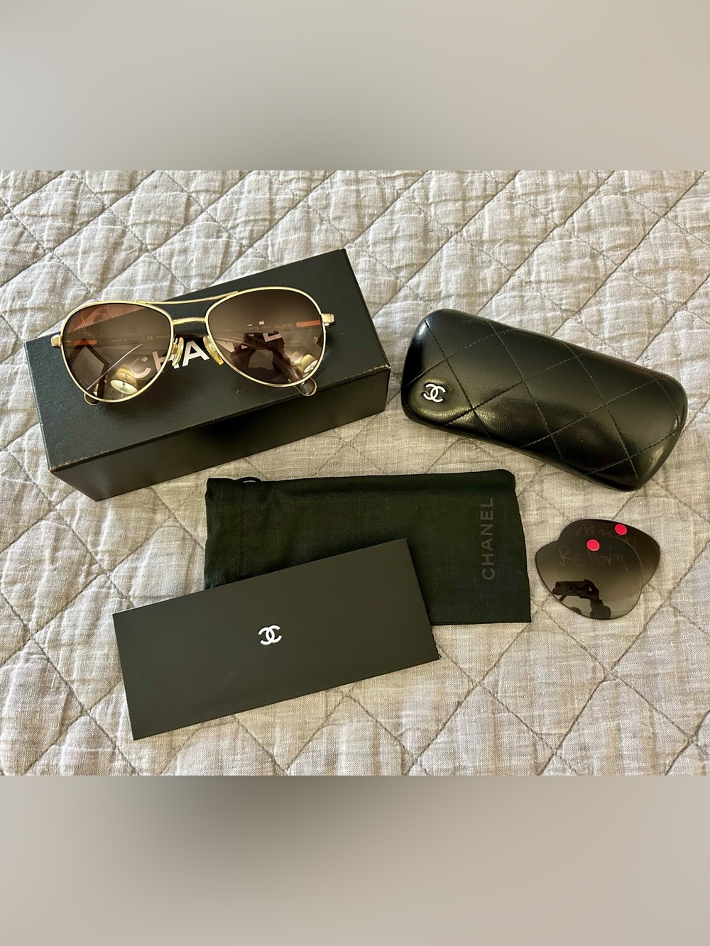 CHANEL Polarized Gold Aviator Sunglasses 4201 Full Set Italy - Picture 7 of 16